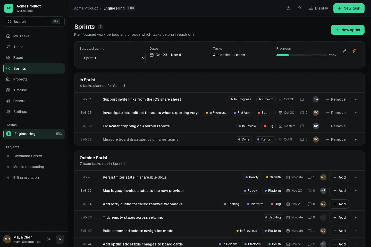 Tampilan Sprints Moovit dengan data demo